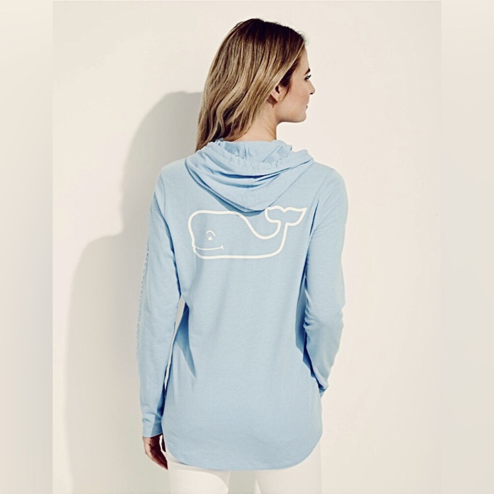 Light Blue Hooded Long-Sleeve Top